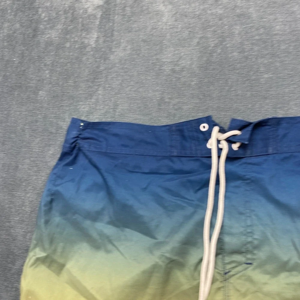 Corona Board Shorts Mens Large Blue Yellow Ombre Fade Mesh Lined Mid Rise Beach